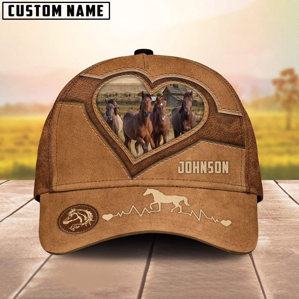 Brown Horses Heart Shaped Style Customized Name Cap Farm Cap Farmer Baseball Cap Gift For Farmer