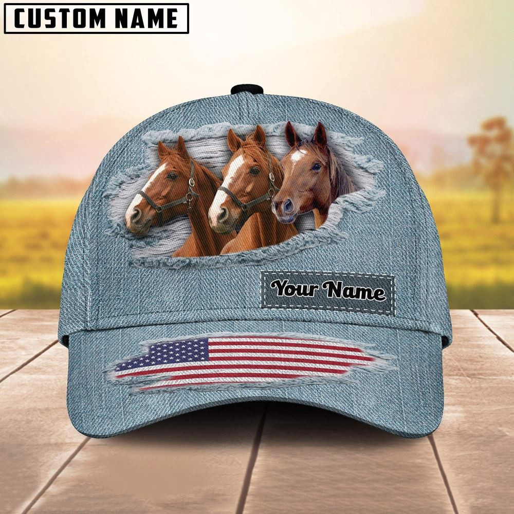 Brown Horses Jeans Pattern Customized Name Cap Farm Cap Farmer Baseball Cap Gift For Farmer