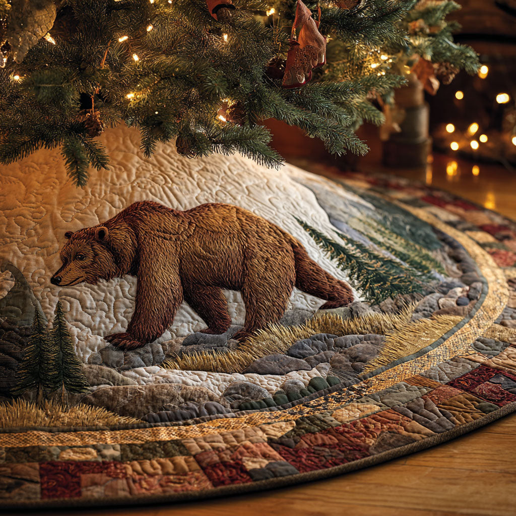 Brown Majesty Christmas Quilted Tree Skirt Animal Design Christmas Decor Bear Lover Xmas Gifts