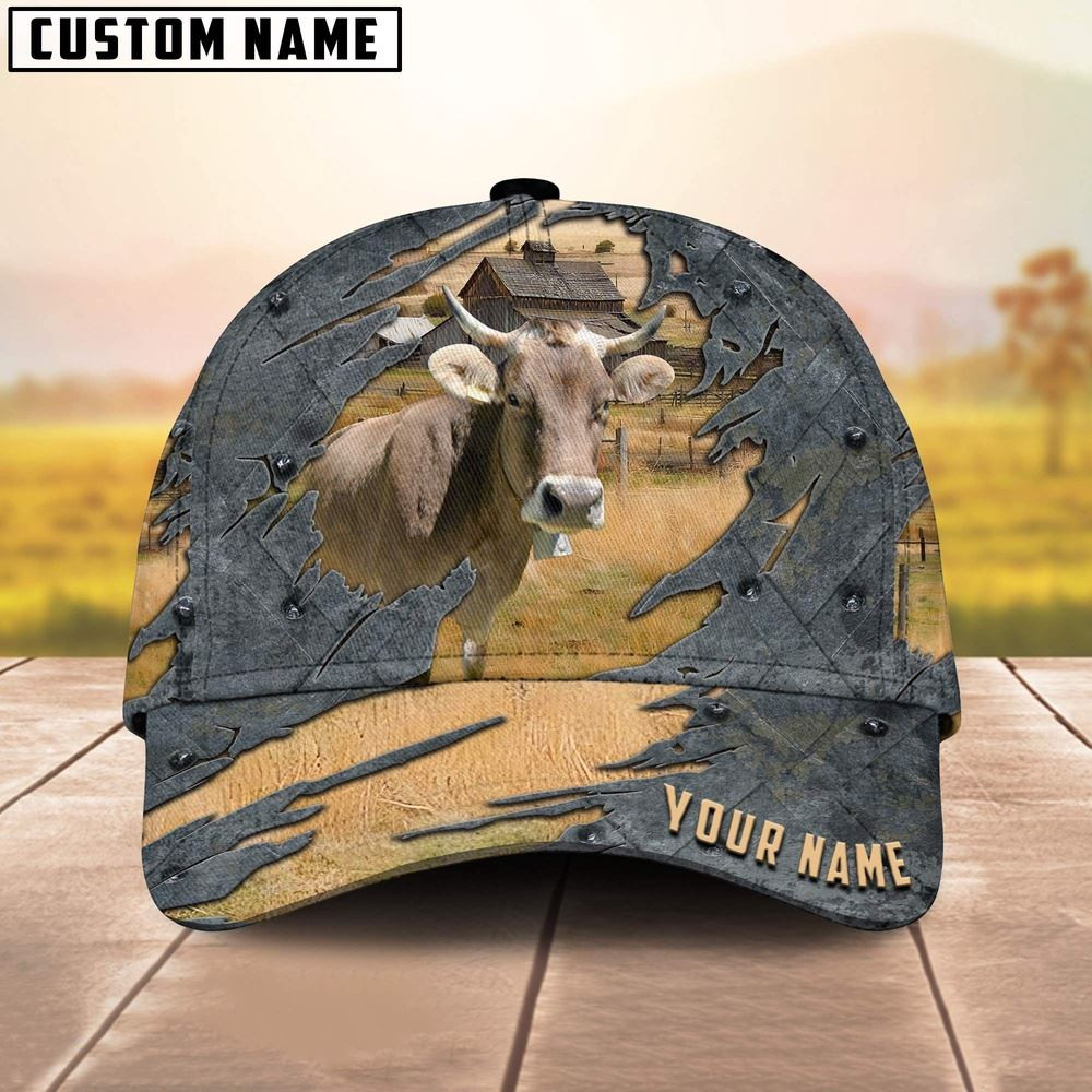Brown Swiss Customized Name Cap Farm Cap Farmer Baseball Cap Gift For Farmer