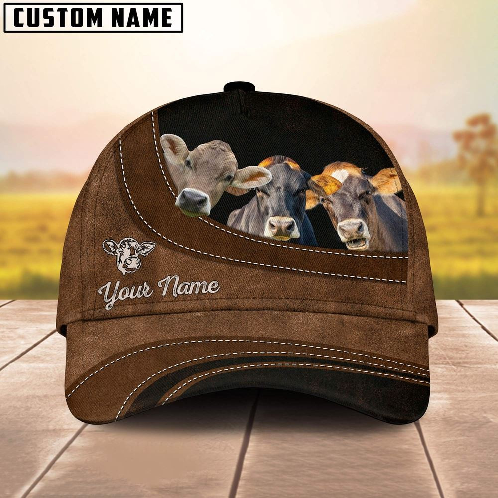 Brown Swiss Happiness Customized Name Cap Farm Cap Farmer Baseball Cap Gift For Farmer