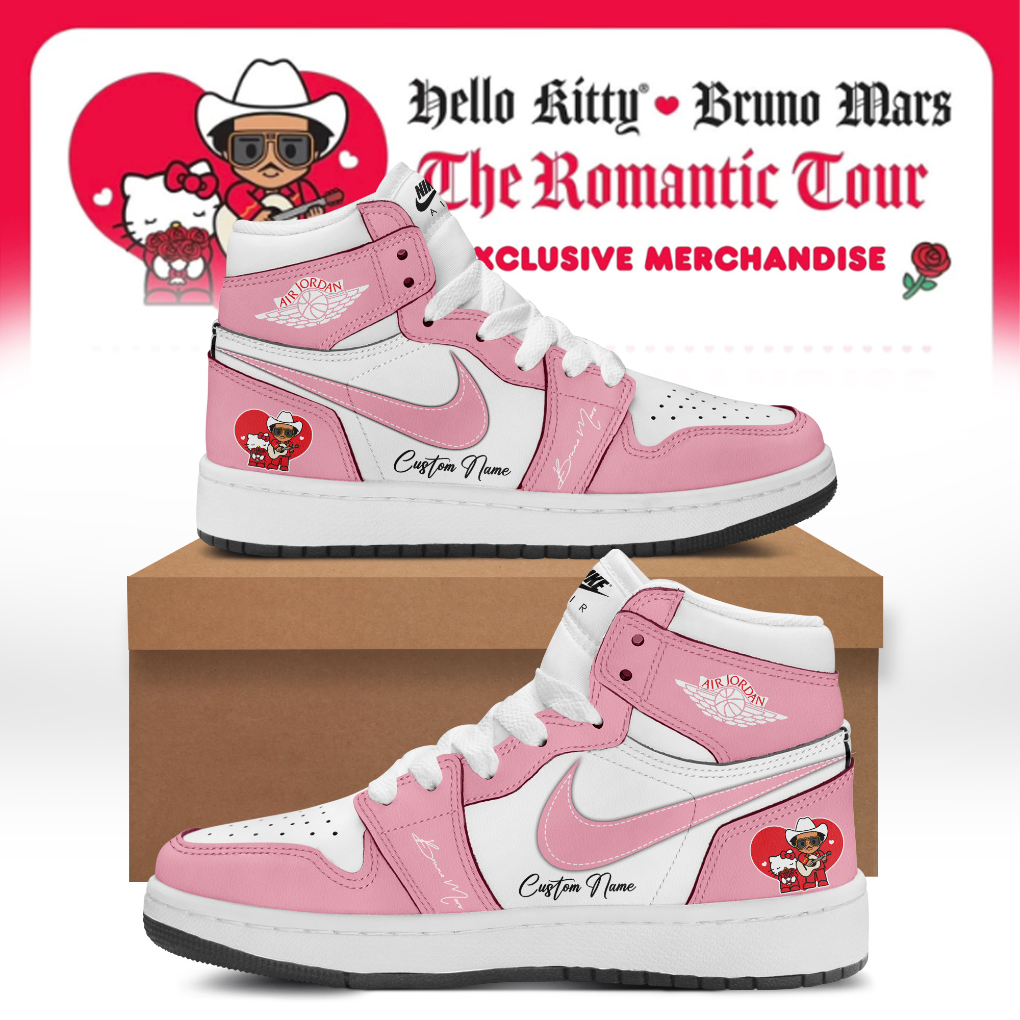 Bruno Mars Hello Kitty Air Jordan 1 Sneakers Hello Kitty X Bruno Mars Tour Merch Gift For Daughter