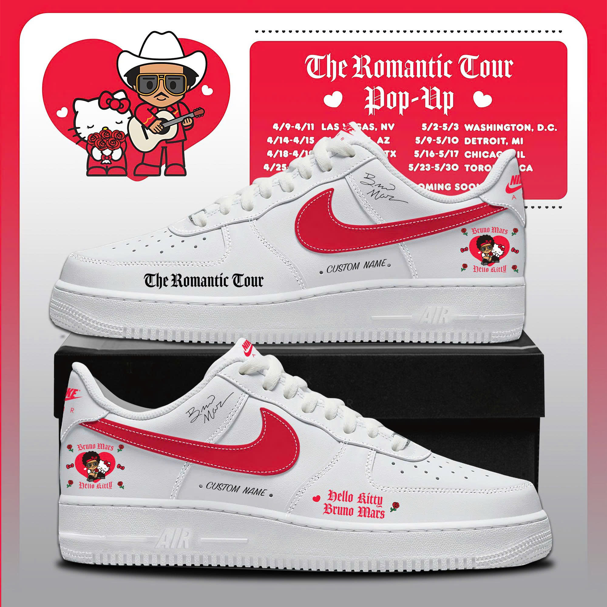 Bruno Mars Hello Kitty Japan Air Jordan 1 Sneakers Bruno Mars X Hello Kitty Merch Gift For Pop Fan