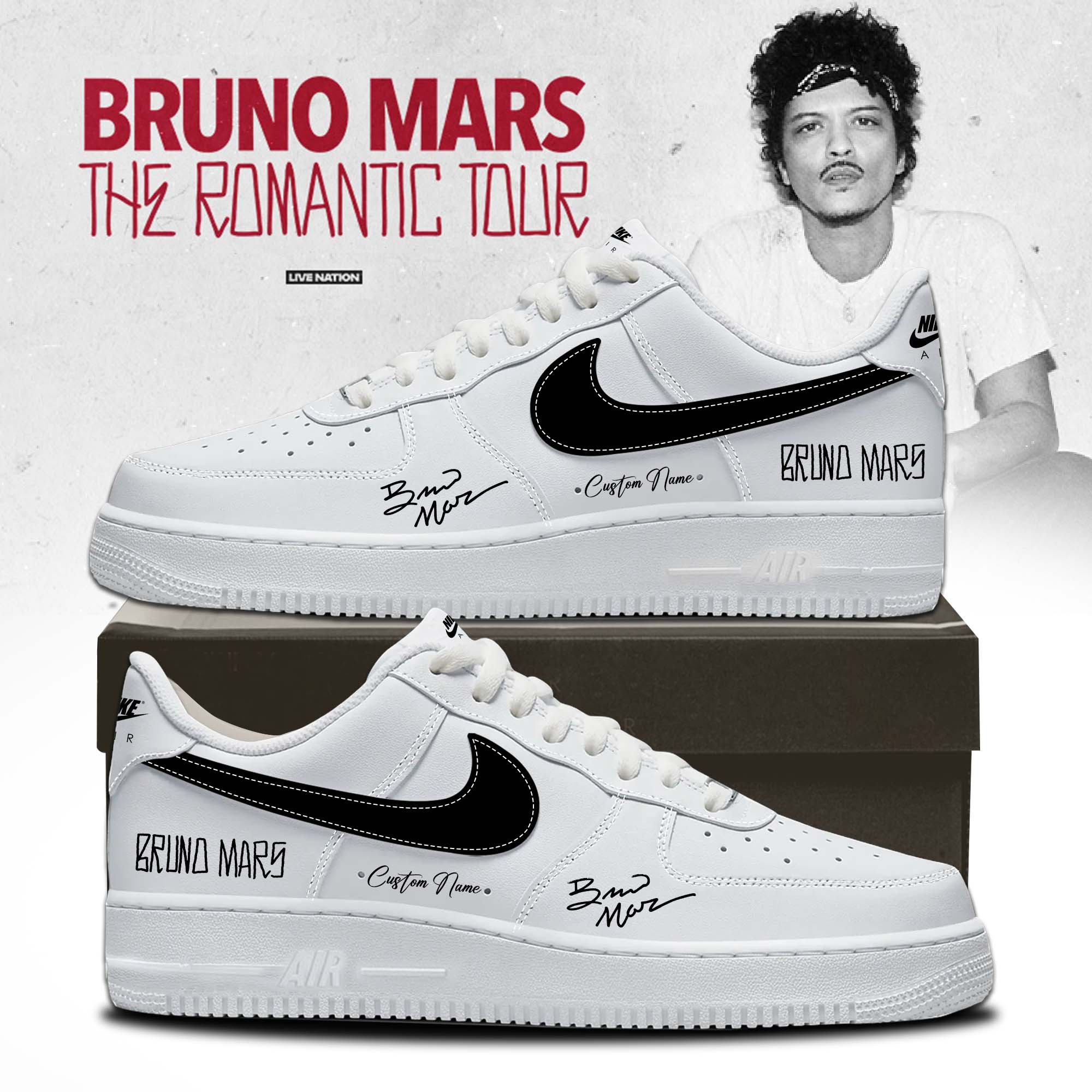 Bruno Mars Hello Kitty Kawaii Air Force 1 Sneakers Bruno Mars Tour Merch Gift For Pop Fan