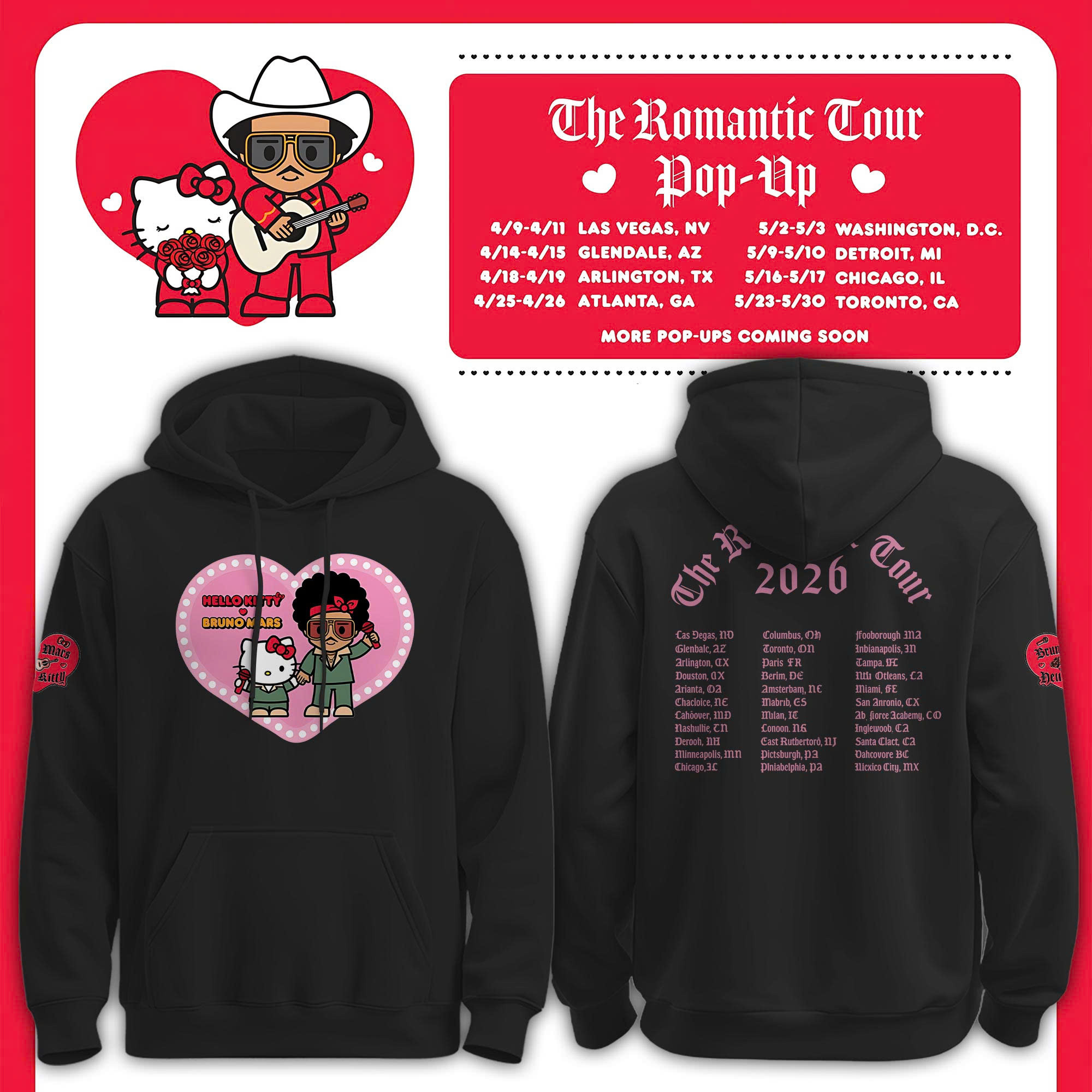 Bruno Mars Hello Kitty Kawaii Hoodie Bruno Mars X Hello Kitty Merch Gift For Hooligan Fans
