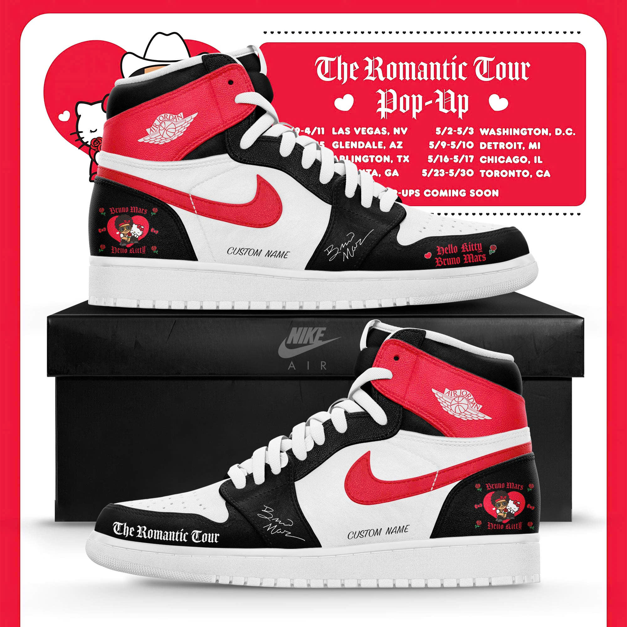 Bruno Mars Hello Kitty Kawaii Shoes Bruno Mars Hello Kitty Tour Merchandise Gift For Collectors