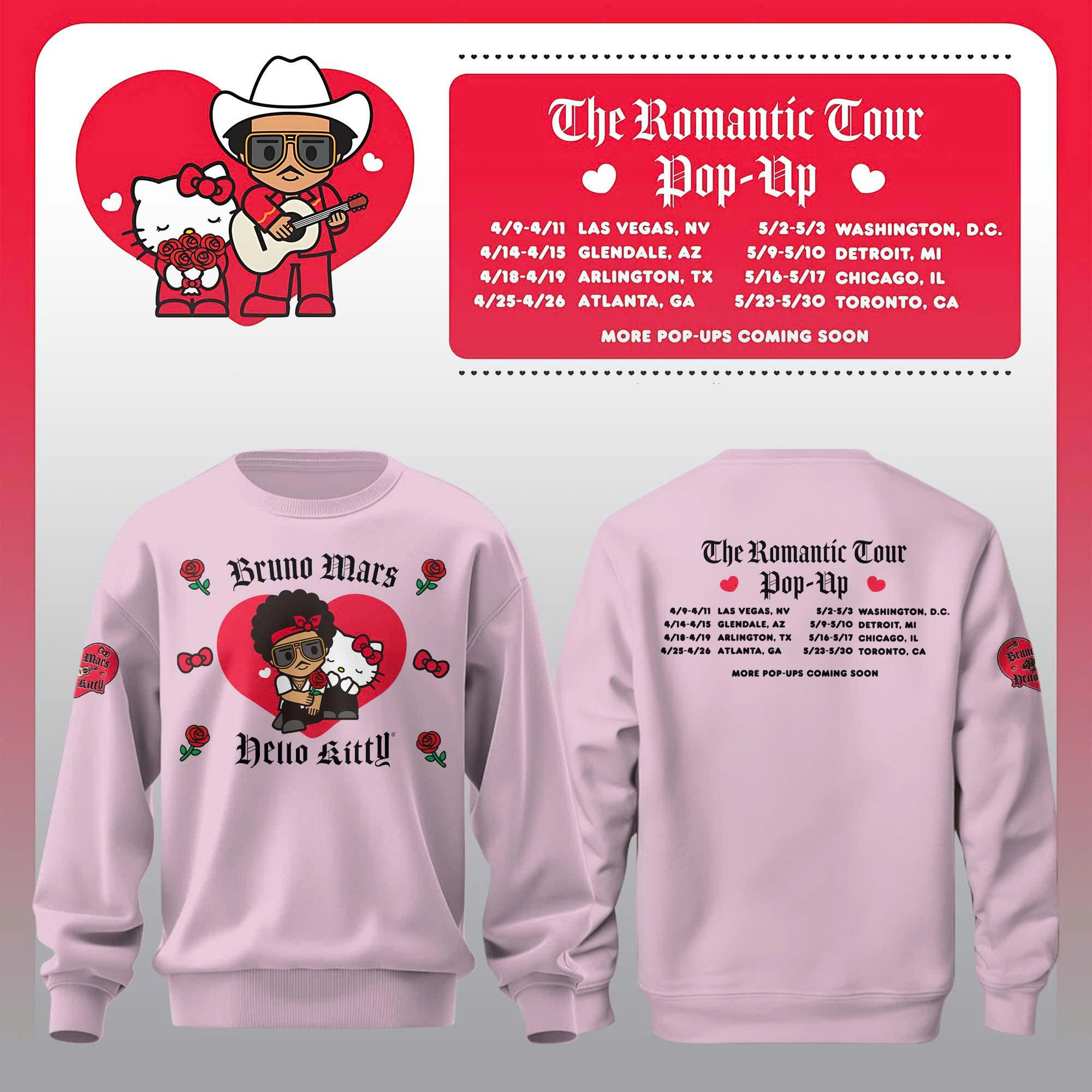 Bruno Mars Hello Kitty Kawaii Sweatshirt The Romantic World Tour Merchandise Gift For Live Music