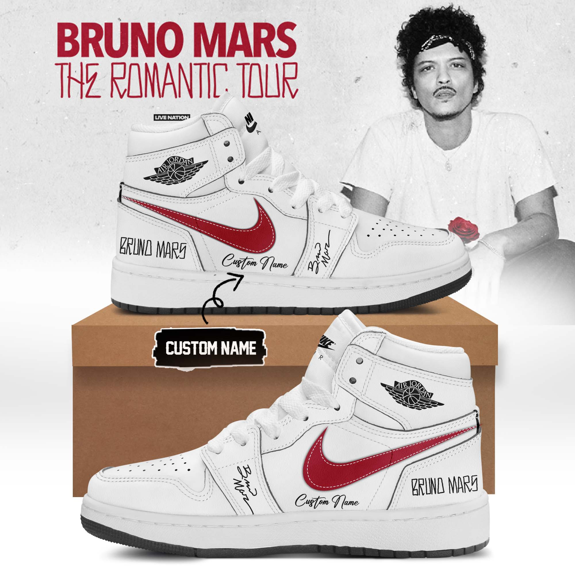 Bruno Mars Hello Kitty Music Air Jordan 1 Sneakers Bruno Mars Tour Merchandise Gift For Music Lover