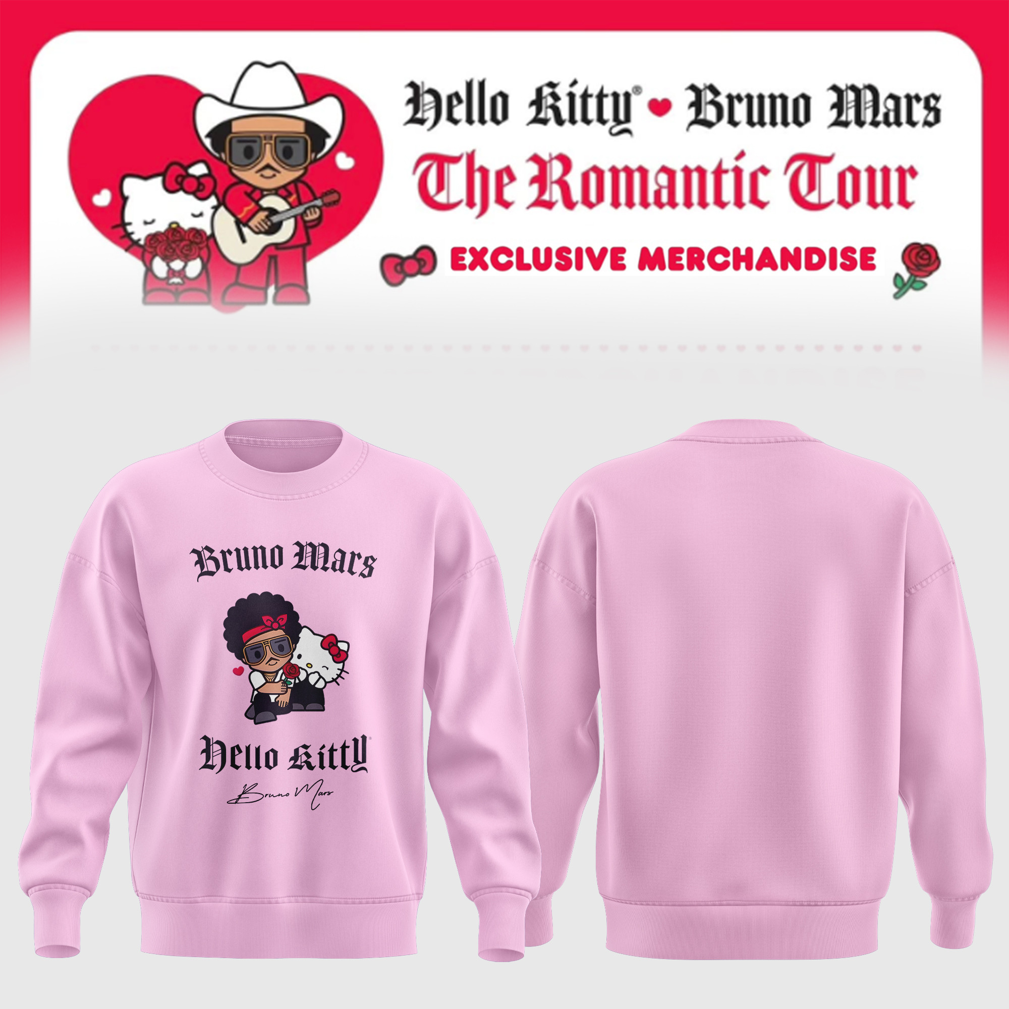 Bruno Mars Hello Kitty Music Sweatshirt Bruno Mars X Hello Kitty Apparel Gift For Roommate
