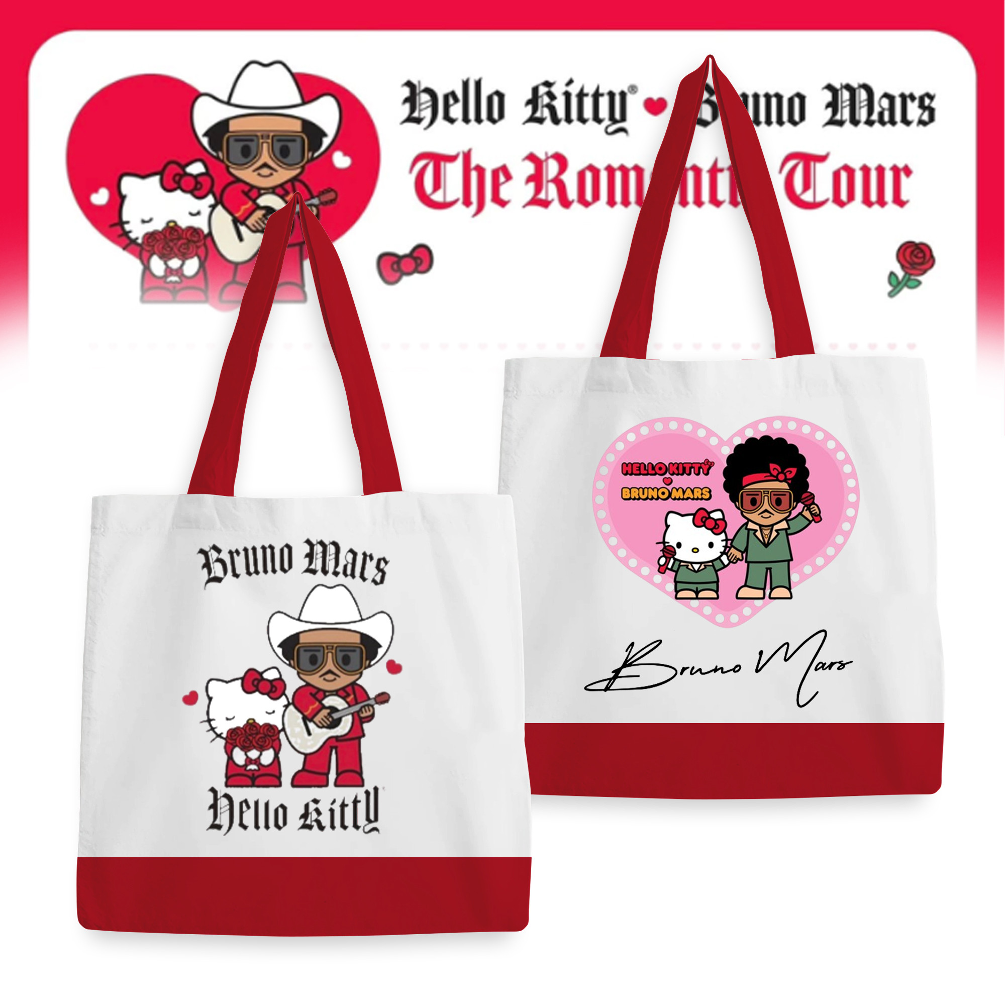 Bruno Mars Hello Kitty Music Tote Bag Bruno Mars X Hello Kitty Apparel Gift For Japan Fans