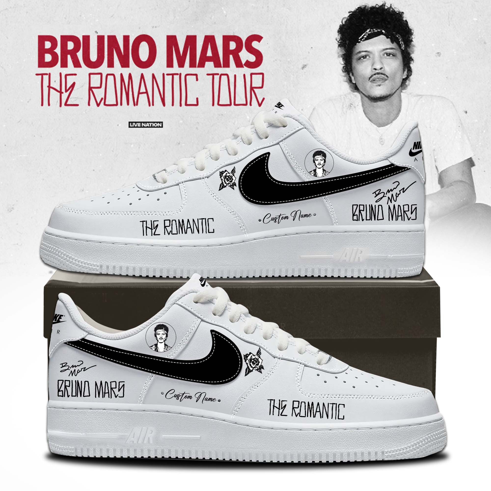 Bruno Mars Hello Kitty World Air Force 1 Sneakers The Romantic Tour 2026 Merchandise Gift For Women