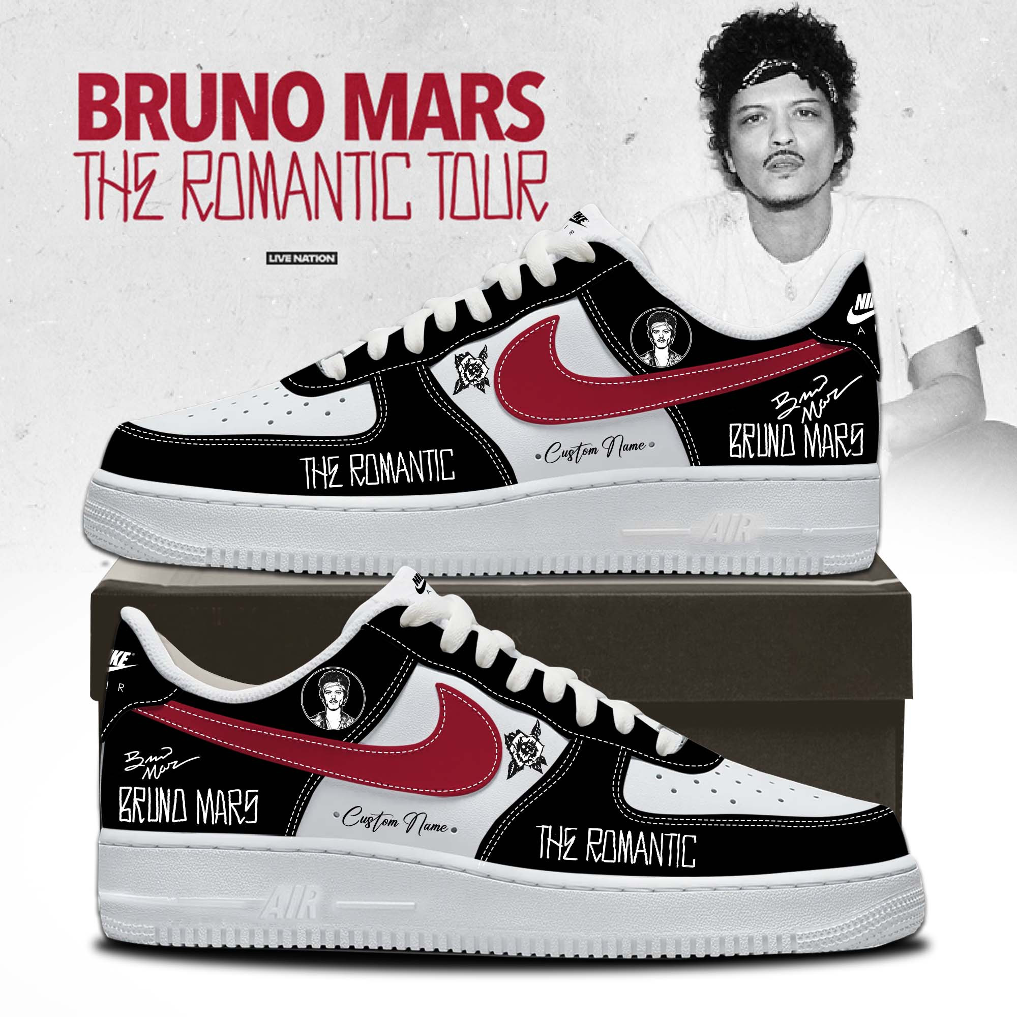 Bruno Mars Hello Kitty World Air Jordan 1 Sneakers Romantic Tour Event Gear Merch Gift For Youth