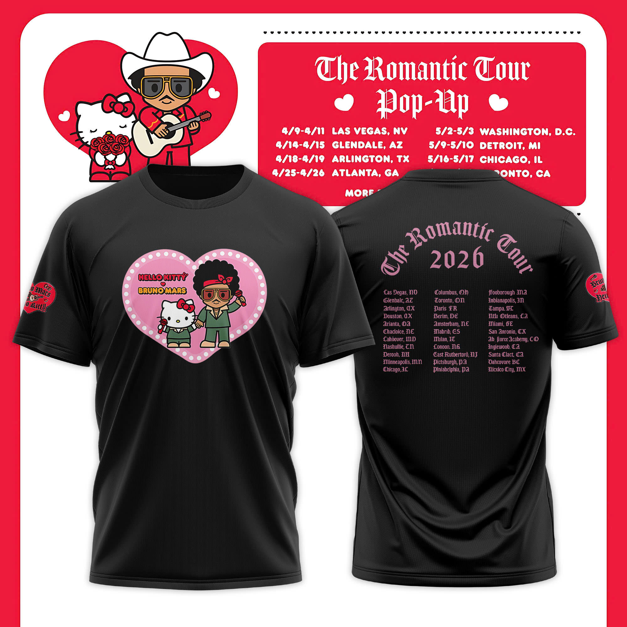 Bruno Mars Hello Kitty World T-Shirt Bruno Mars X Hello Kitty Clothes Gift For Stage Show