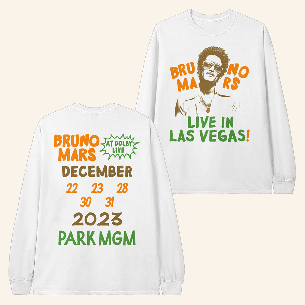 Bruno Mars Merch Bruno Mars Live In Las Vegas Long Sleeve Shirt Gifts For Music Fans