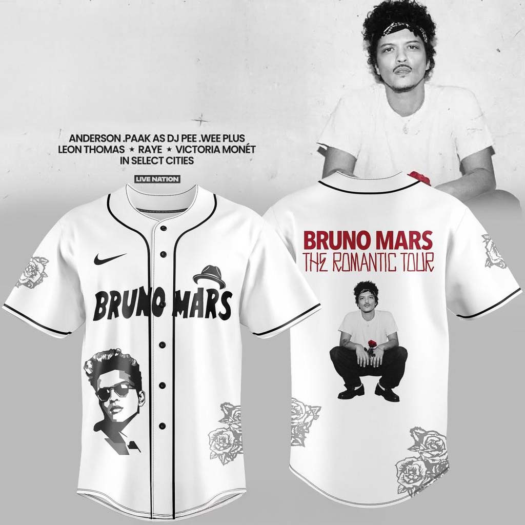 Bruno Mars Merch Bruno Mars The Romantic Tour 2026 Jersey Present For Music Lovers