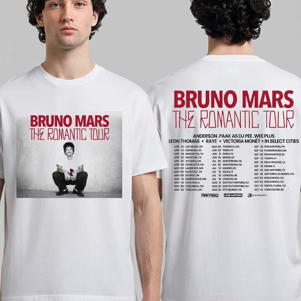 Bruno Mars Merch Bruno Mars The Romantic Tour 2026 Schedule Dates T-Shirt Gifts For Fans