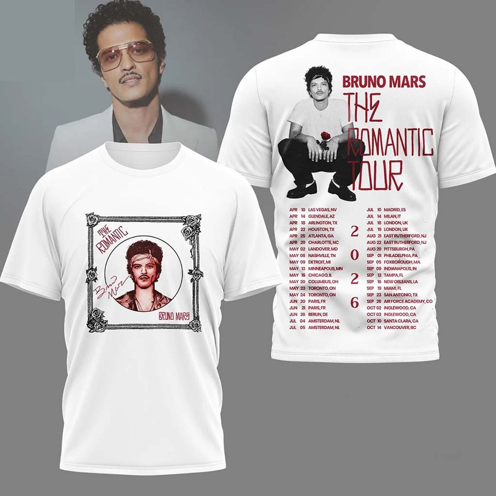 Bruno Mars Merch Bruno Mars The Romantic Tour 2026 T-Shirt Concert Merch Gifts For Brother