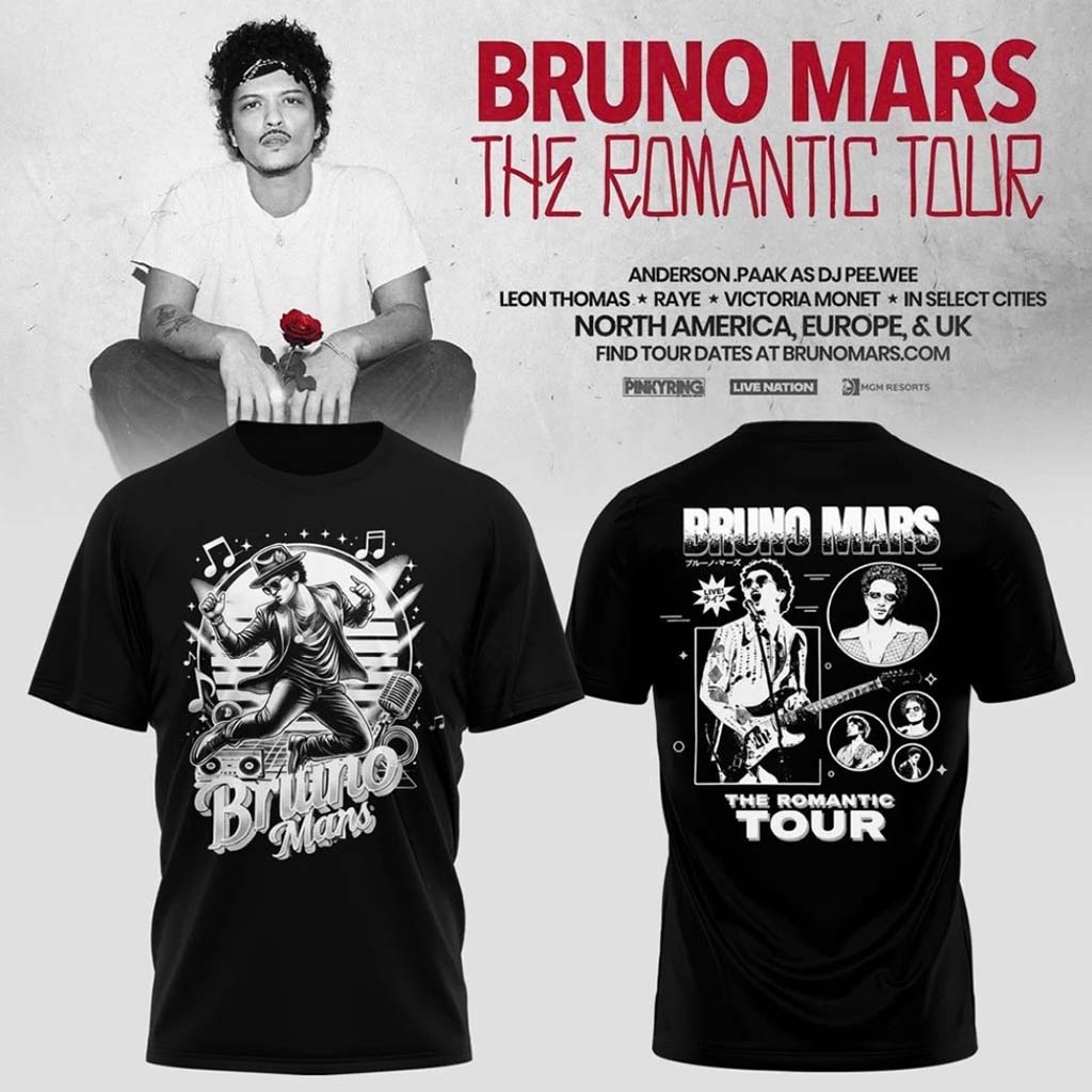 Bruno Mars Merch Bruno Mars The Romantic Tour 2026 T-Shirt Gifts For Music Fans