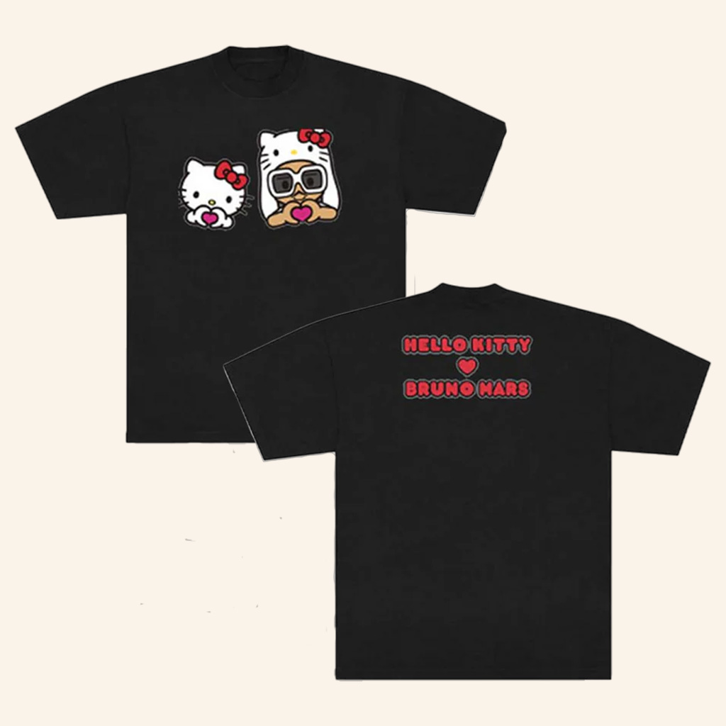 Bruno Mars Merch Hello Kitty X Bruno Mars Black T-Shirt Presents For Music Lovers
