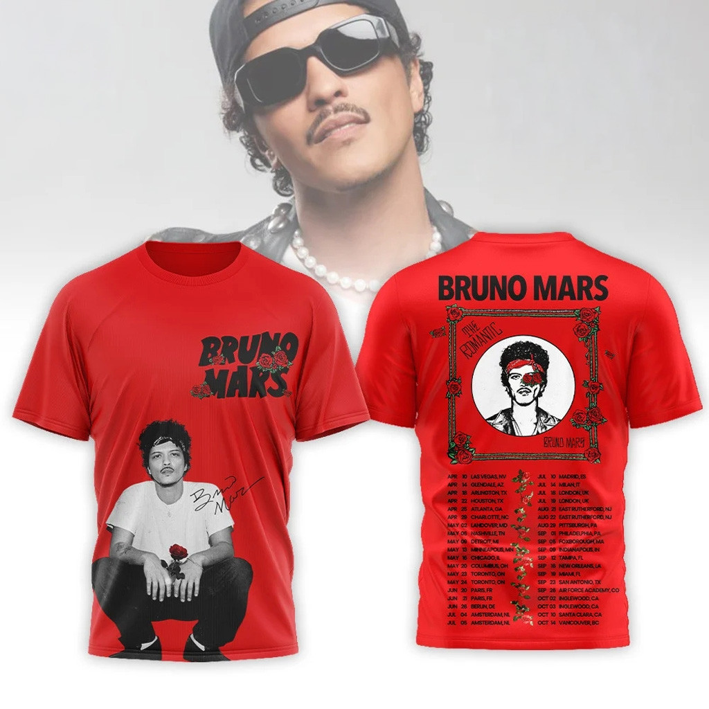 Bruno Mars Romantic Tour 2026 Rose Shirt Bruno Mars Merch Music Lover Gifts For Him