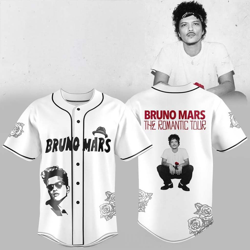 Bruno Mars The Romantic Tour 2026 Baseball Jersey Bruno Mars Merch Gifts For Fans