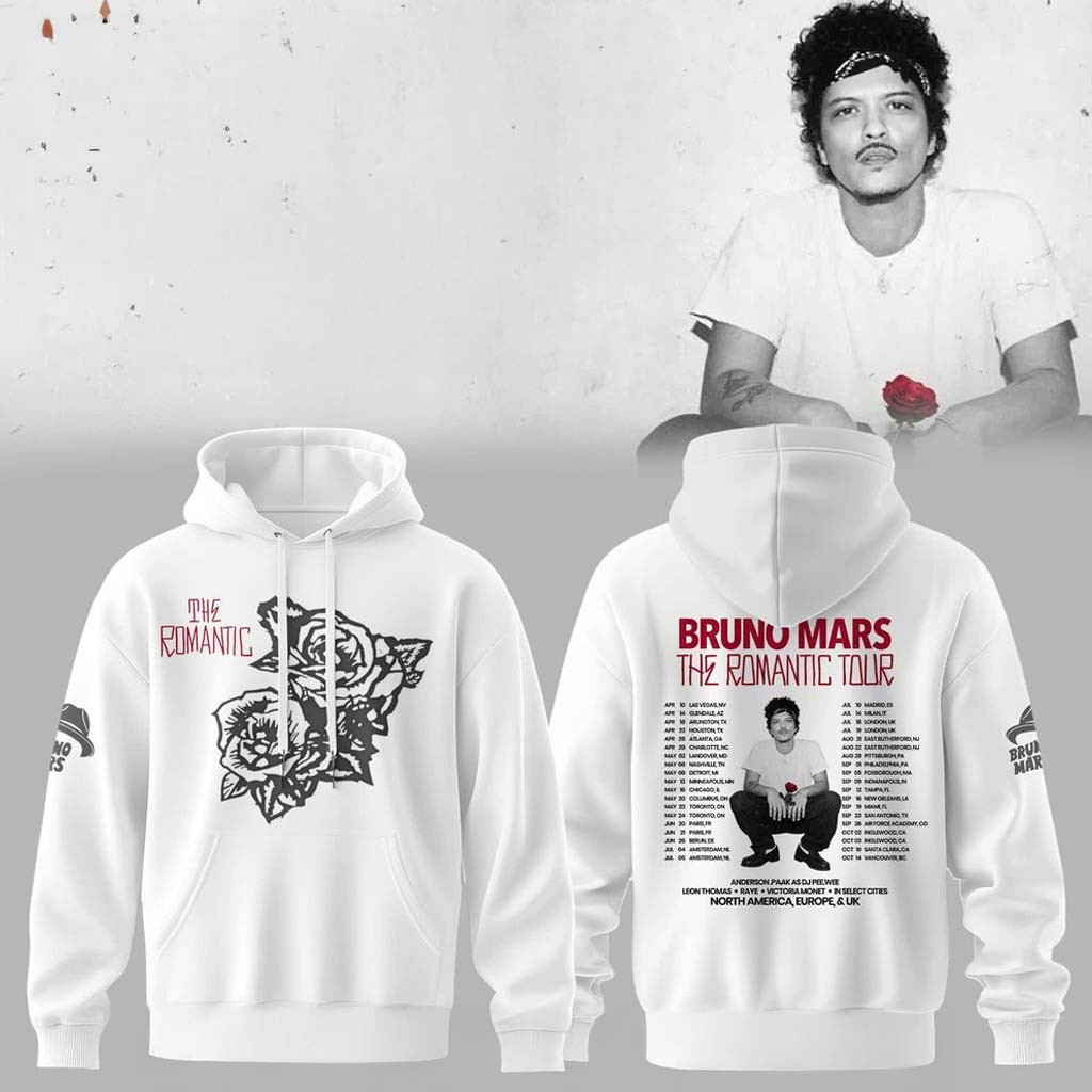 Bruno Mars The Romantic Tour 2026 Hoodie Bruno Mars Merch Gifts For Fans