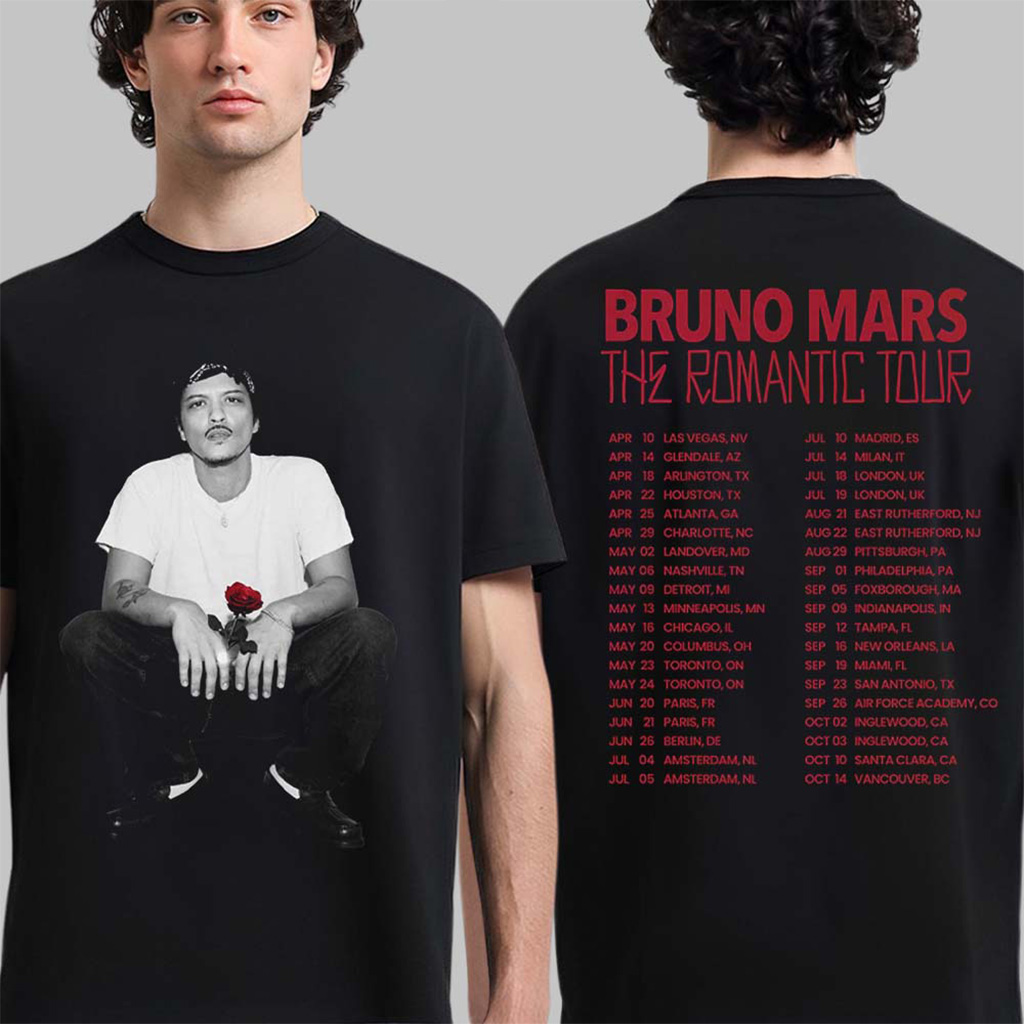 Bruno Mars The Romantic Tour 2026 Merch Rose T-Shirt Bruno Mars Merch Gifts For Fans
