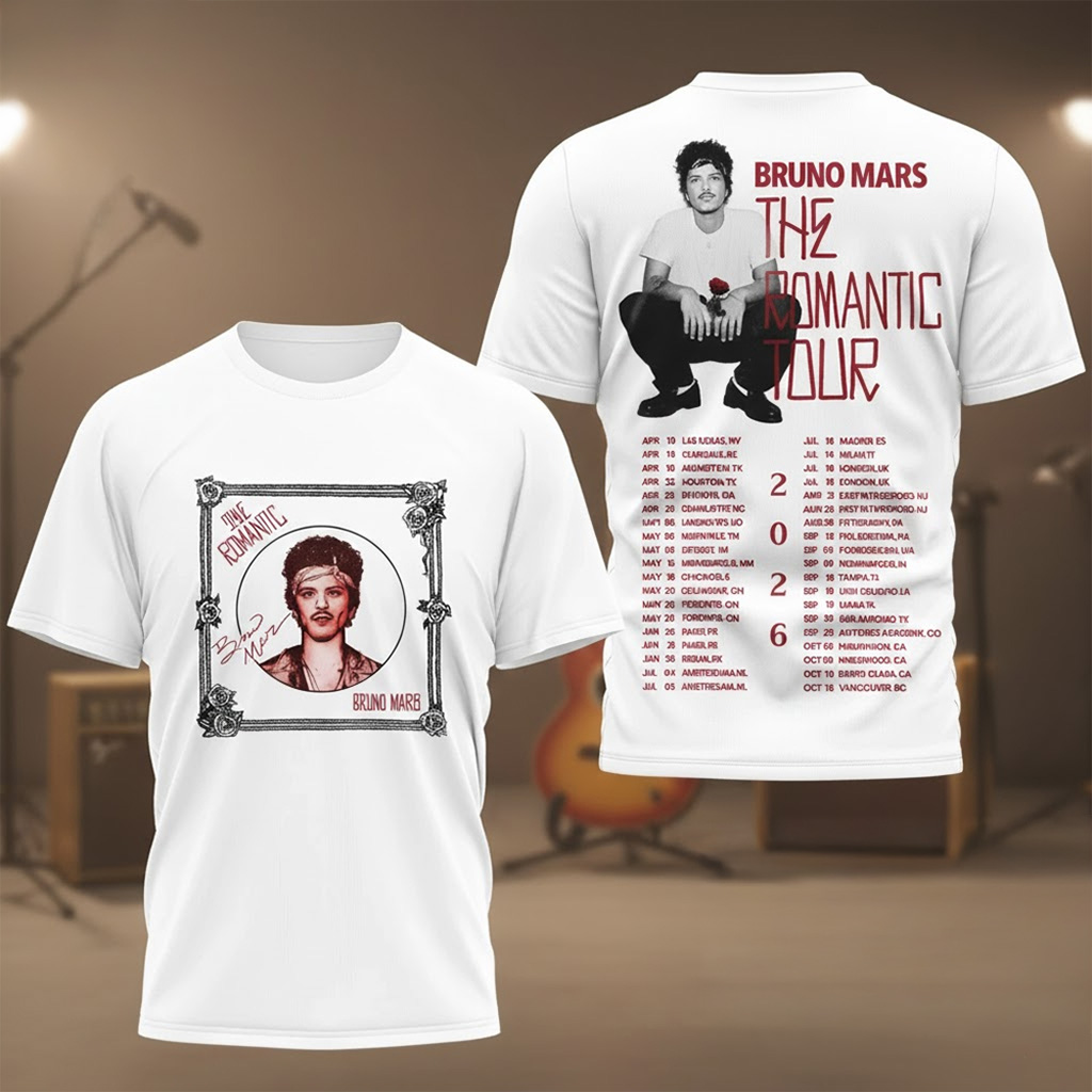 Bruno Mars The Romantic Tour 2026 Shirt Concert Merch Gifts For Music Fans