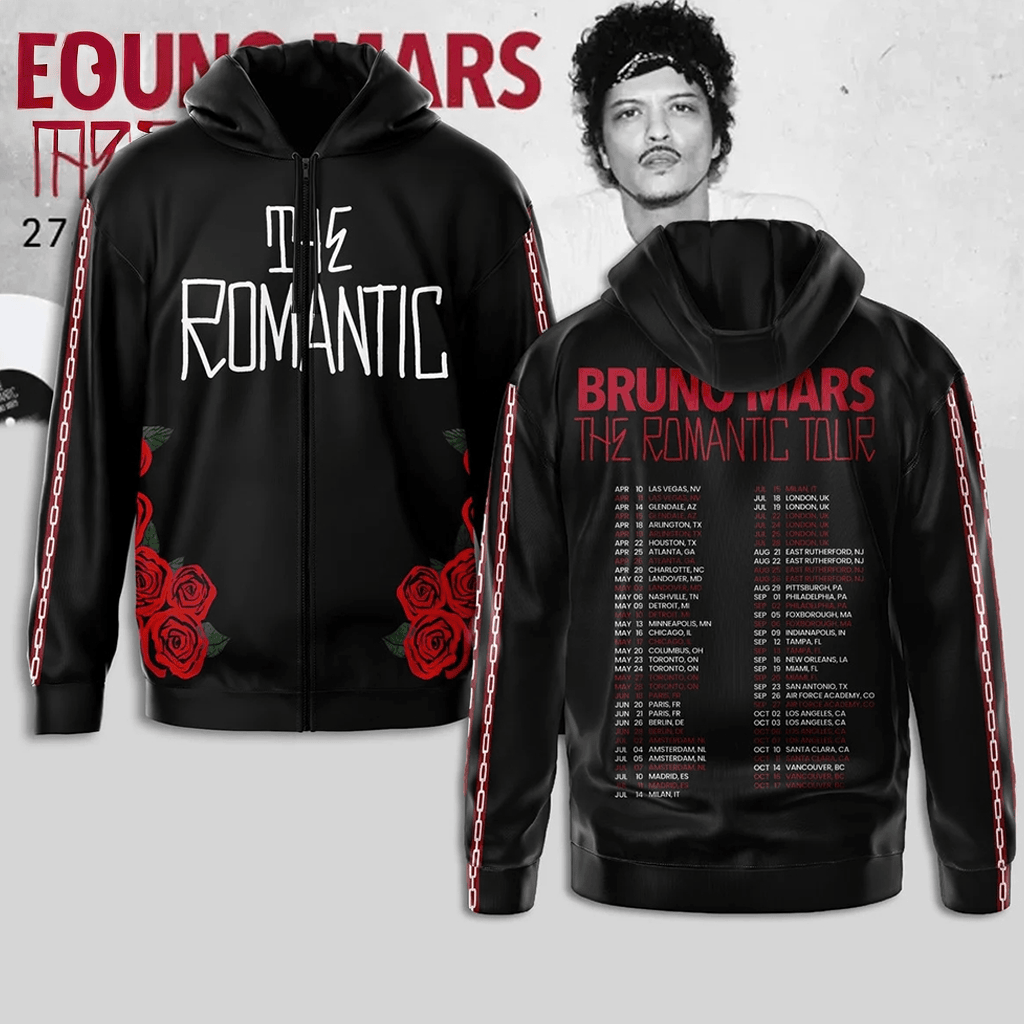 Bruno Mars The Romantic Tour 2026 Zip Hoodie Bruno Mars Merch Gifts For Music Fans Bruno Mars The Romantic Tour 2026 Zip Hoodie Bruno Mars Merch Gifts For Music Fans