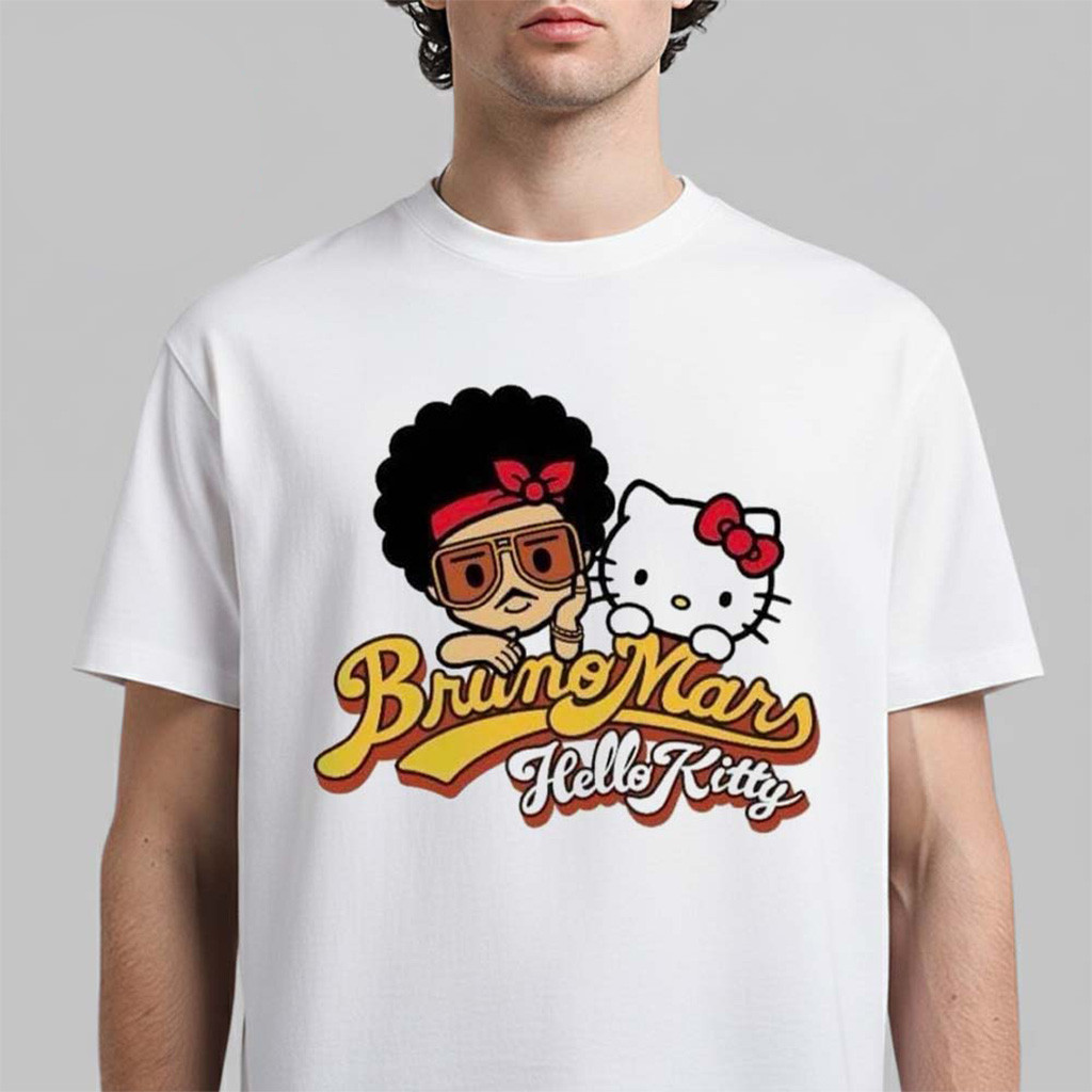 Bruno Mars X Hello Kitty Collaboration Japan 2024 White T-Shirt Bruno Mars Merch Son Gifts