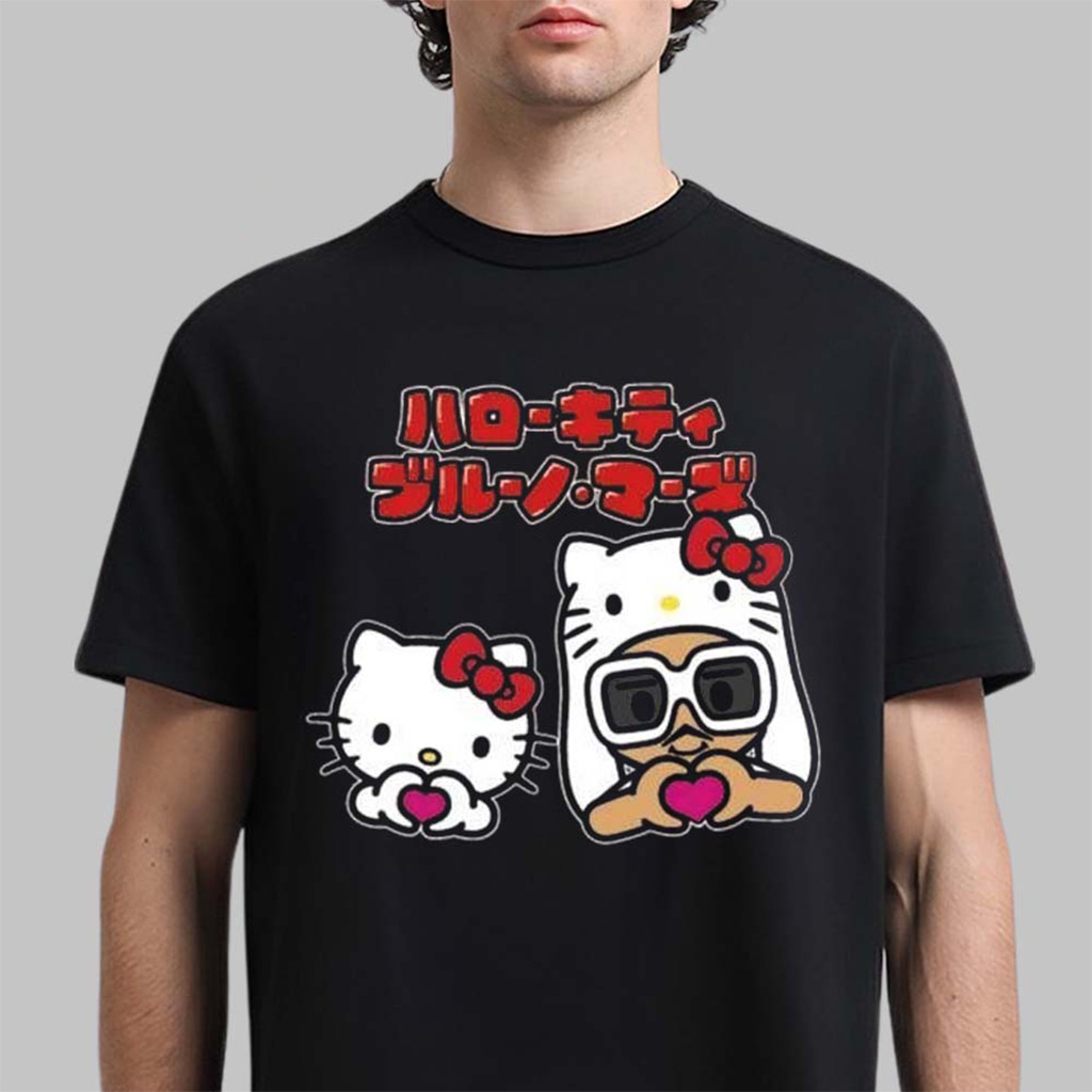 Bruno Mars X Hello Kitty Collaboration Japan Sanrio 2024 T-Shirt Bruno Mars Merch Fans Gifts