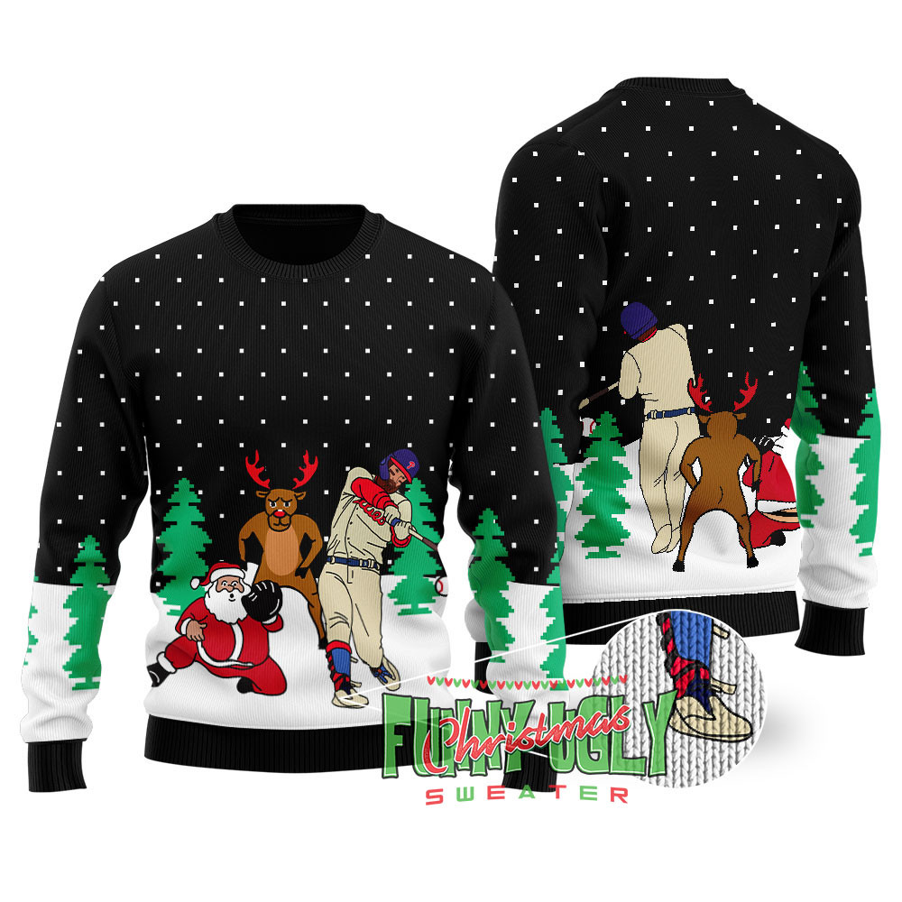Bryce Harper Ugly Christmas Sweater Black Unique Holiday Sweater Gift Idea for Loved Ones
