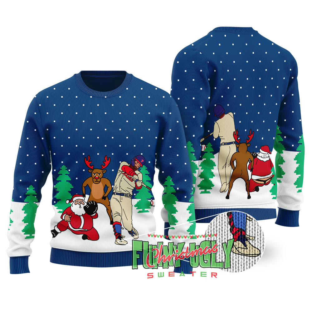 Bryce Harper Ugly Christmas Sweater Navy Perfect Winter Merch Gift for the Holiday Spirit
