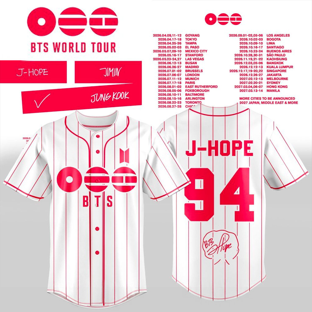 BTS 2026 World Tour Baseball Jersey J Hope 94 BTS Merch Best Gifts For Music Lovers