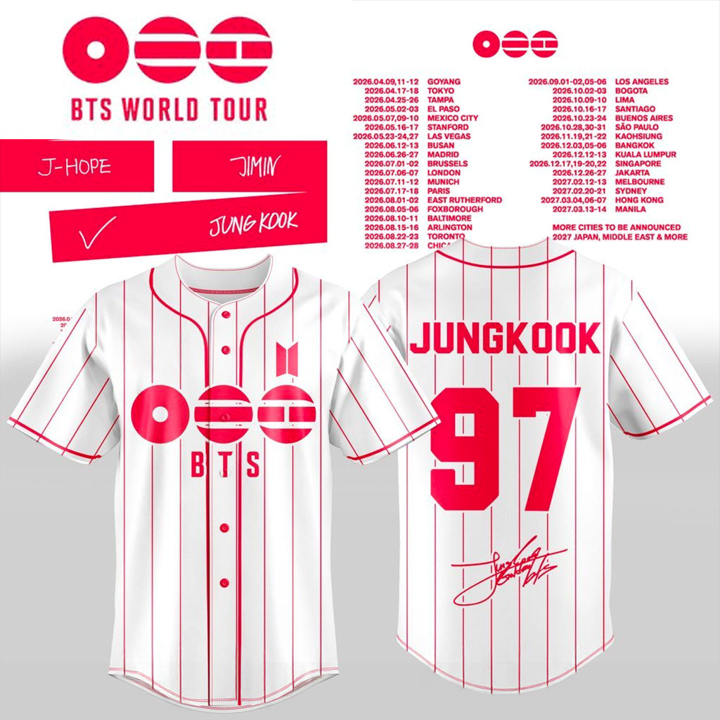 BTS 2026 World Tour Baseball Jersey Jungkook 97 BTS Merch Presents For Music Lovers