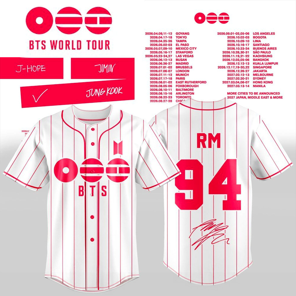 BTS 2026 World Tour Baseball Jersey RM 94 BTS Merch Birthday Gifts For Music Lovers
