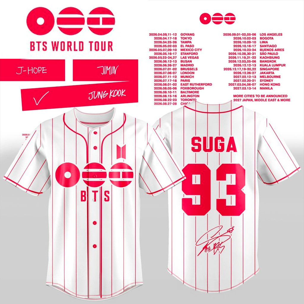 BTS 2026 World Tour Baseball Jersey Suga 93 BTS Merch Music Lover Gifts For Him BTS 2026 World Tour Baseball Jersey Suga 93 BTS Merch Music Lover Gifts For Him