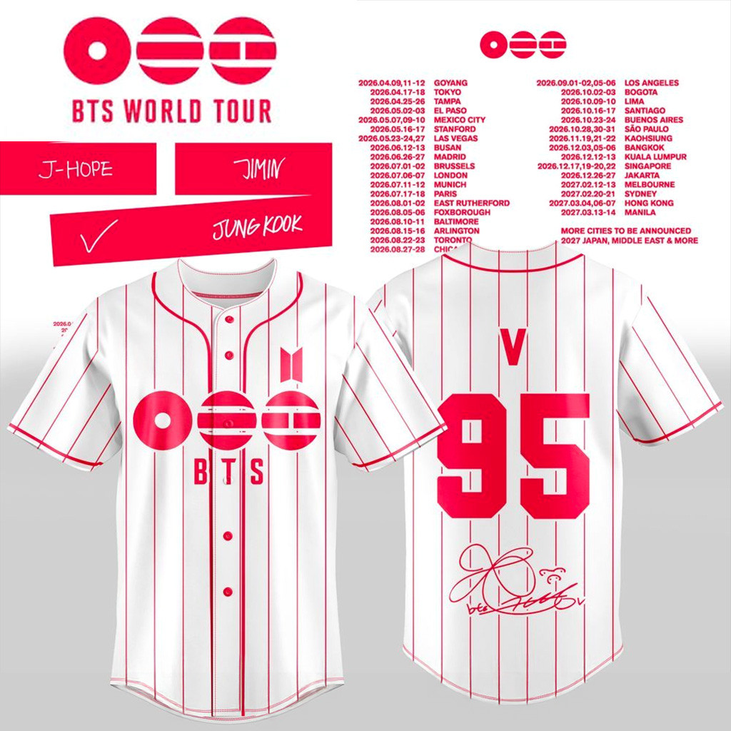 BTS 2026 World Tour Baseball Jersey V 95 BTS Merch Gifts For Music Lovers