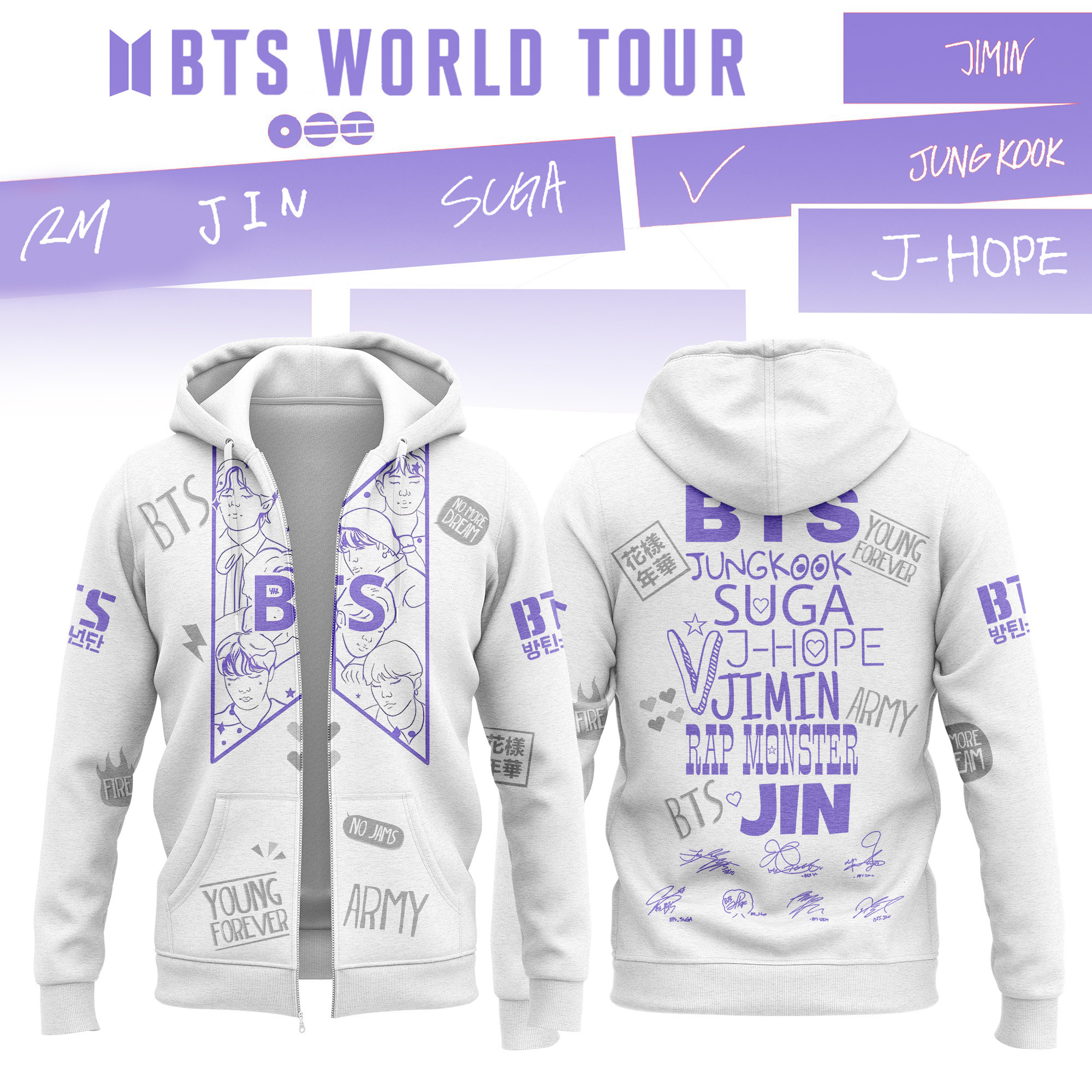 BTS Arirang World Tour 2026 Merch Signature Zip Hoodie BTS Arirang World Tour 2026 Apparel Army Gift