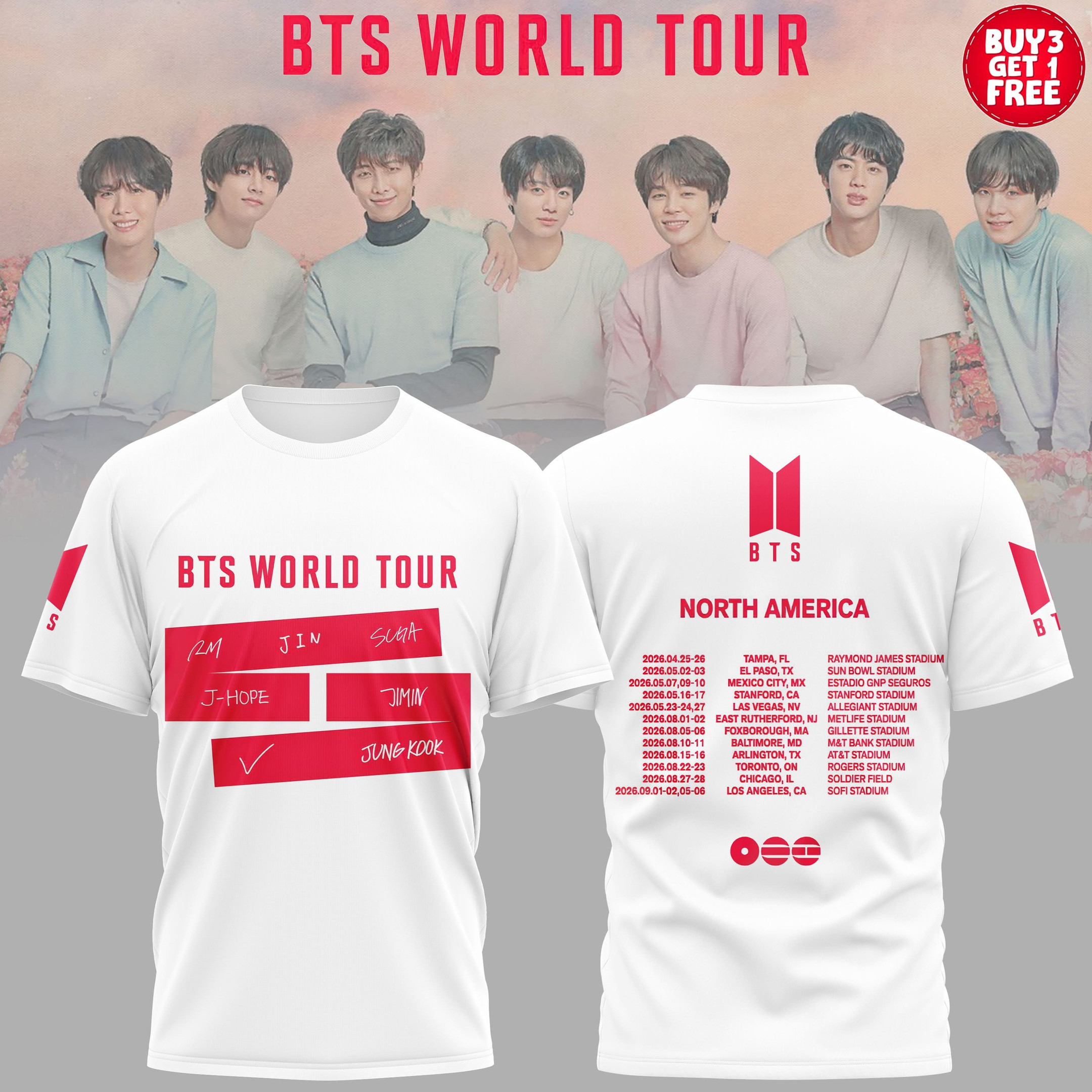 BTS World Tour 2026 T-Shirt BTS Merch Gifts For K-Pop Fans Presents For Armys