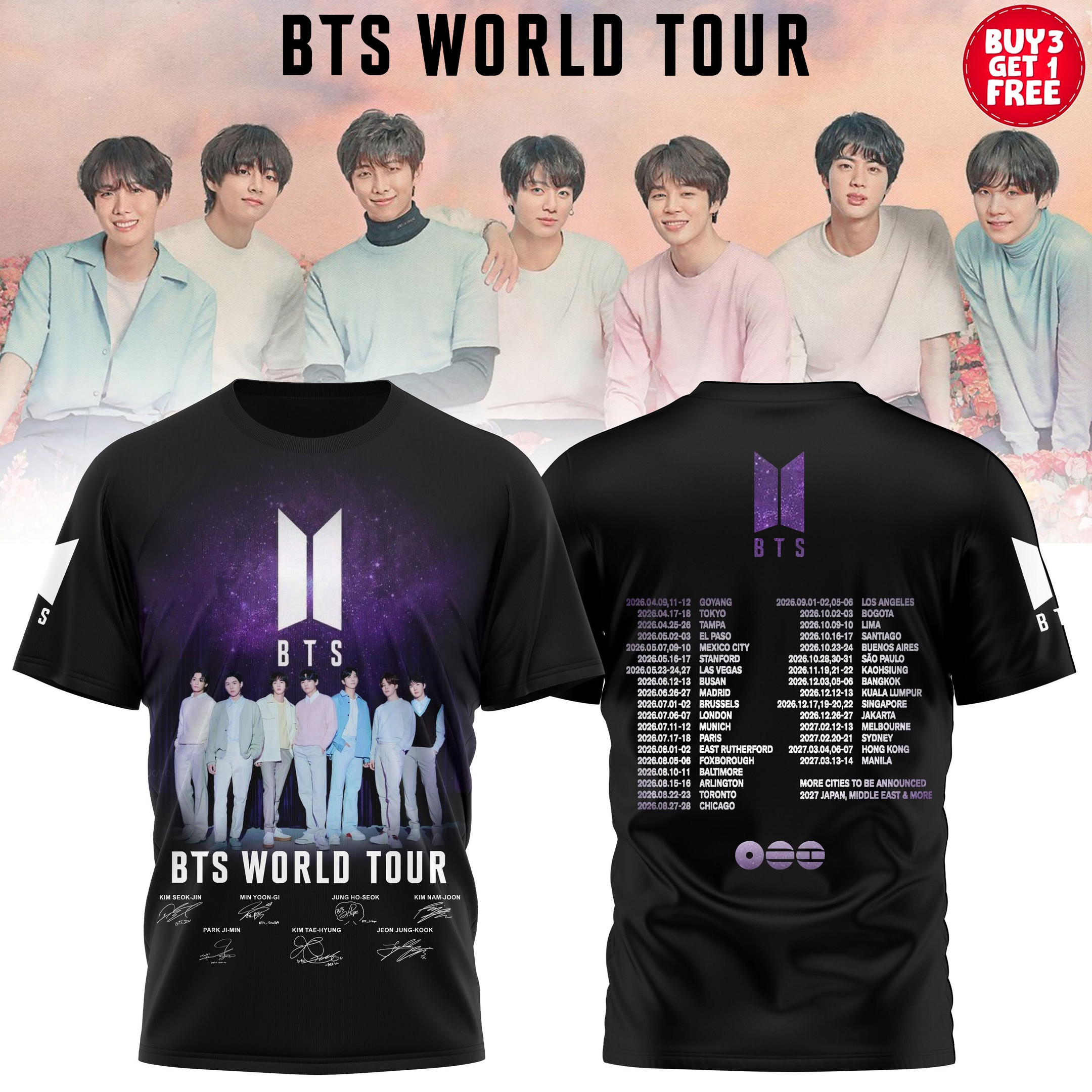 BTS World Tour 2026 T-Shirt BTS Merch K-Pop BTS Comeback Tour Apparel Gifts For Fans