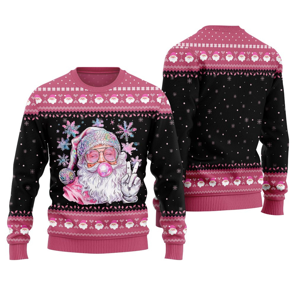 Bubble Gum Santa Pink Christmas Sweater Lovely Christmas Sweater Gift for Mom or Grandma