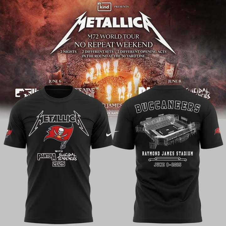 Buccaneers Metallica 2025 Shirt M72 World Tour Raymond James Stadium Merch Fan Gifts
