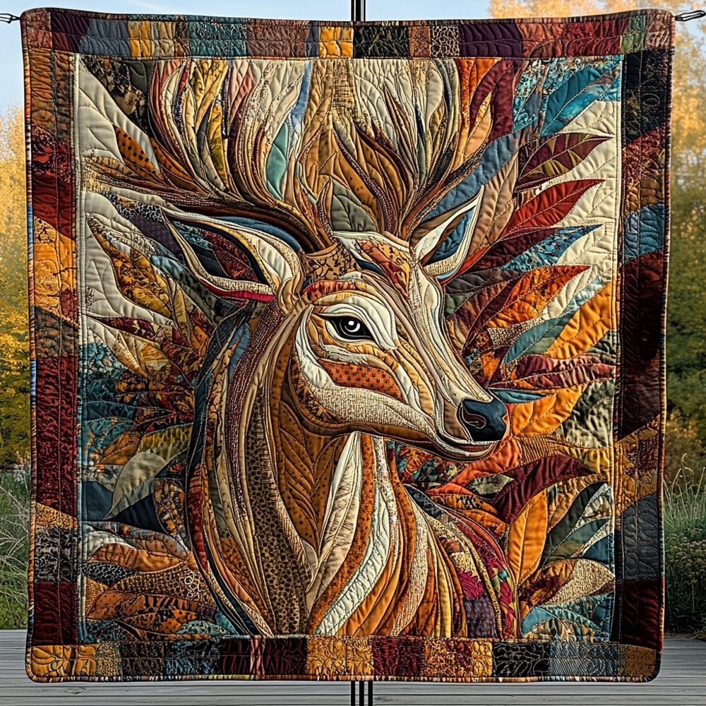 Buck Deer Antlered Quilted Blanket Wildlife Nature Art Throw Best Gift For Deer Hunter Nature Lovers