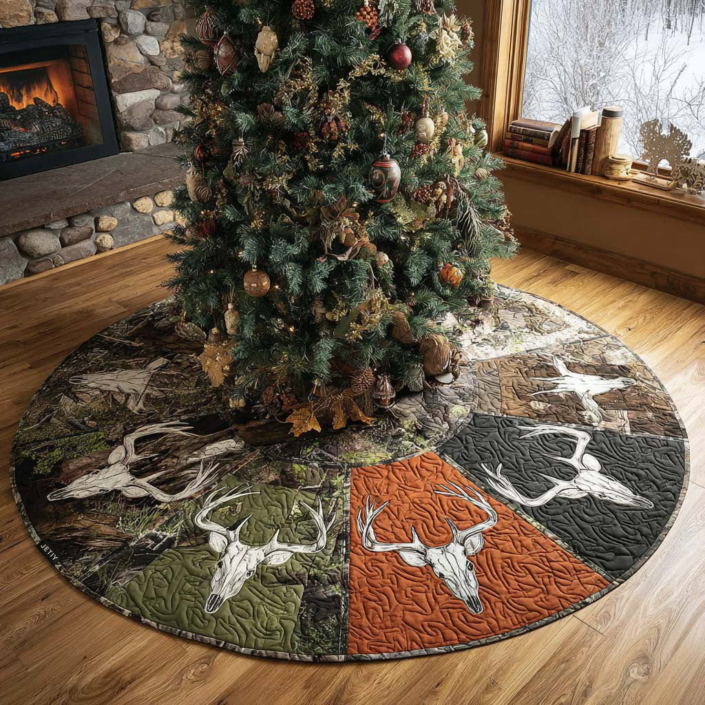 Buck Tracks Christmas Quilted Tree Skirt Holiday Decor Skull Pattern Best Christmas Gifts