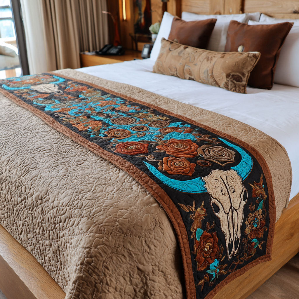 Buckaroo Bloom Quilted Bed Runner Aesthetic Room Decor Old Western Gifts