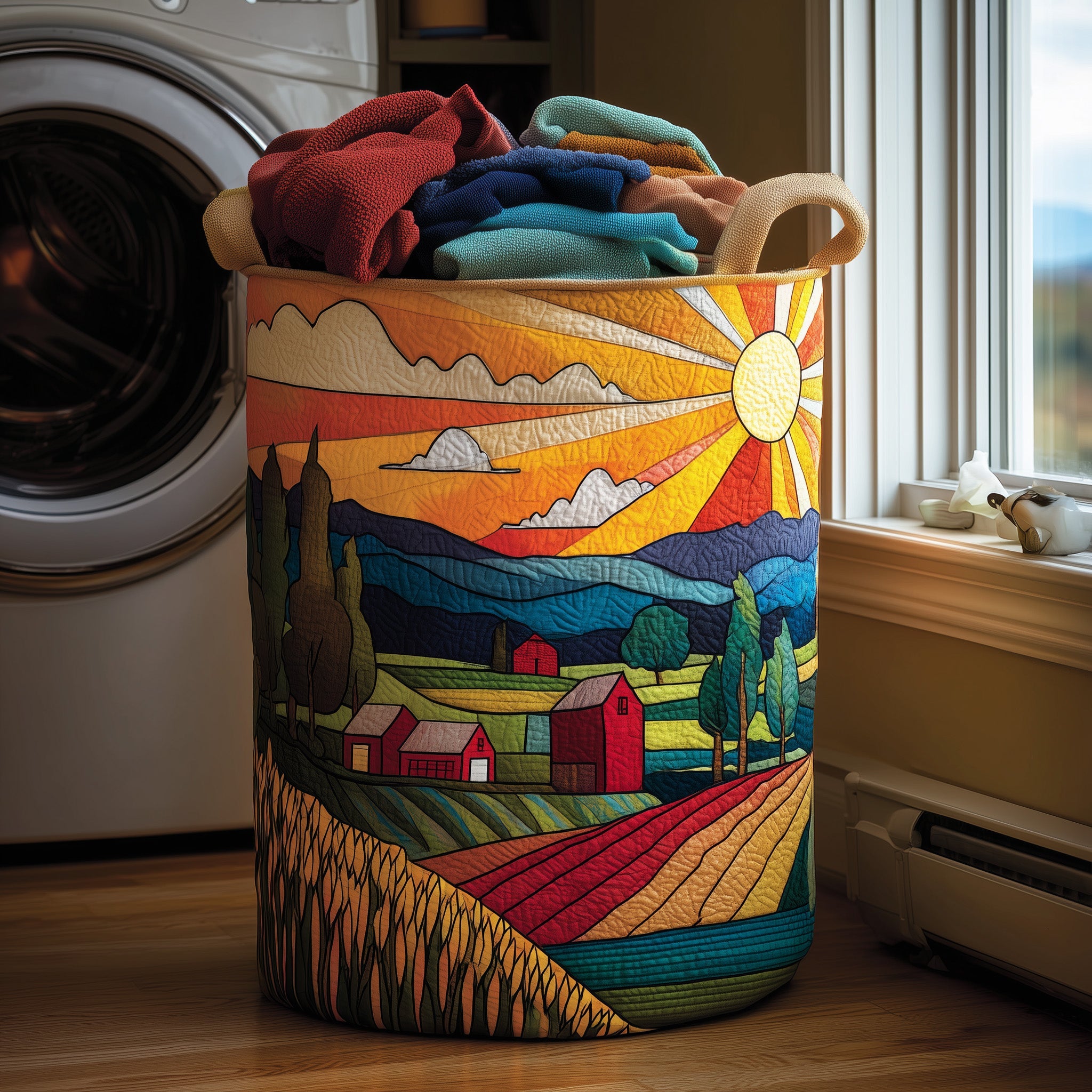 Bucolic Valley Quilted Laundry Basket Colorful Presents For Nature Lovers