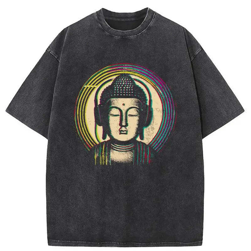 Buddha With Headphones Washed T-Shirt Funny Graphic Gift For Friends Gifts For Best Friend