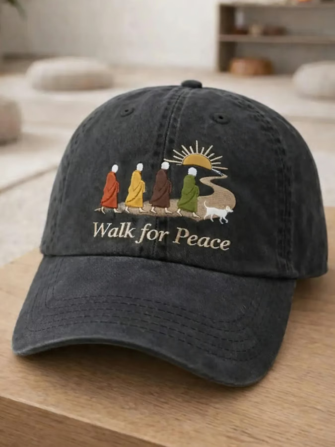 Buddhist Monks Walk For Peace Hat Embroidered Aloka The Peace Dog Merch Mindfulness Cap