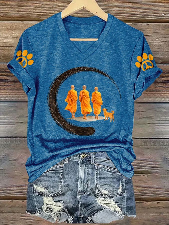 Buddhist Monks Walk For Peace V-Neck Shirt Aloka The Peace Dog Merch Aloka Walk For Peace Shirt